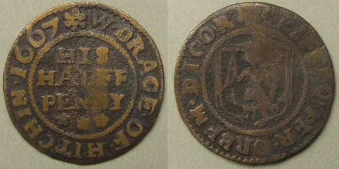 Hitchin, W. Drage 1667 halfpenny token